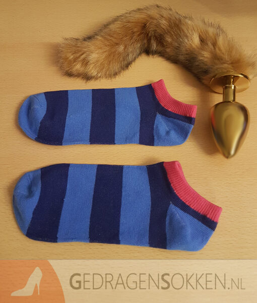 Blauwe gestreepte enkelsokjes